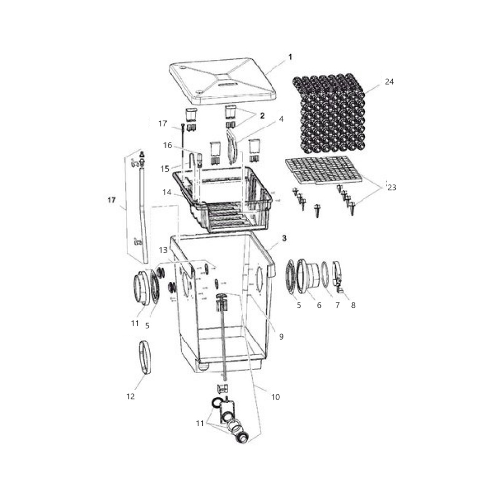 OnderdelenoaseproficlearM4bioballsfiltermoduletekening