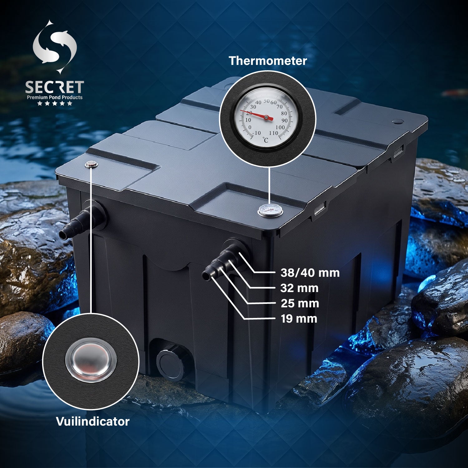 secret-biolux-36000-vijverfilter-thermometer-vuilindicator